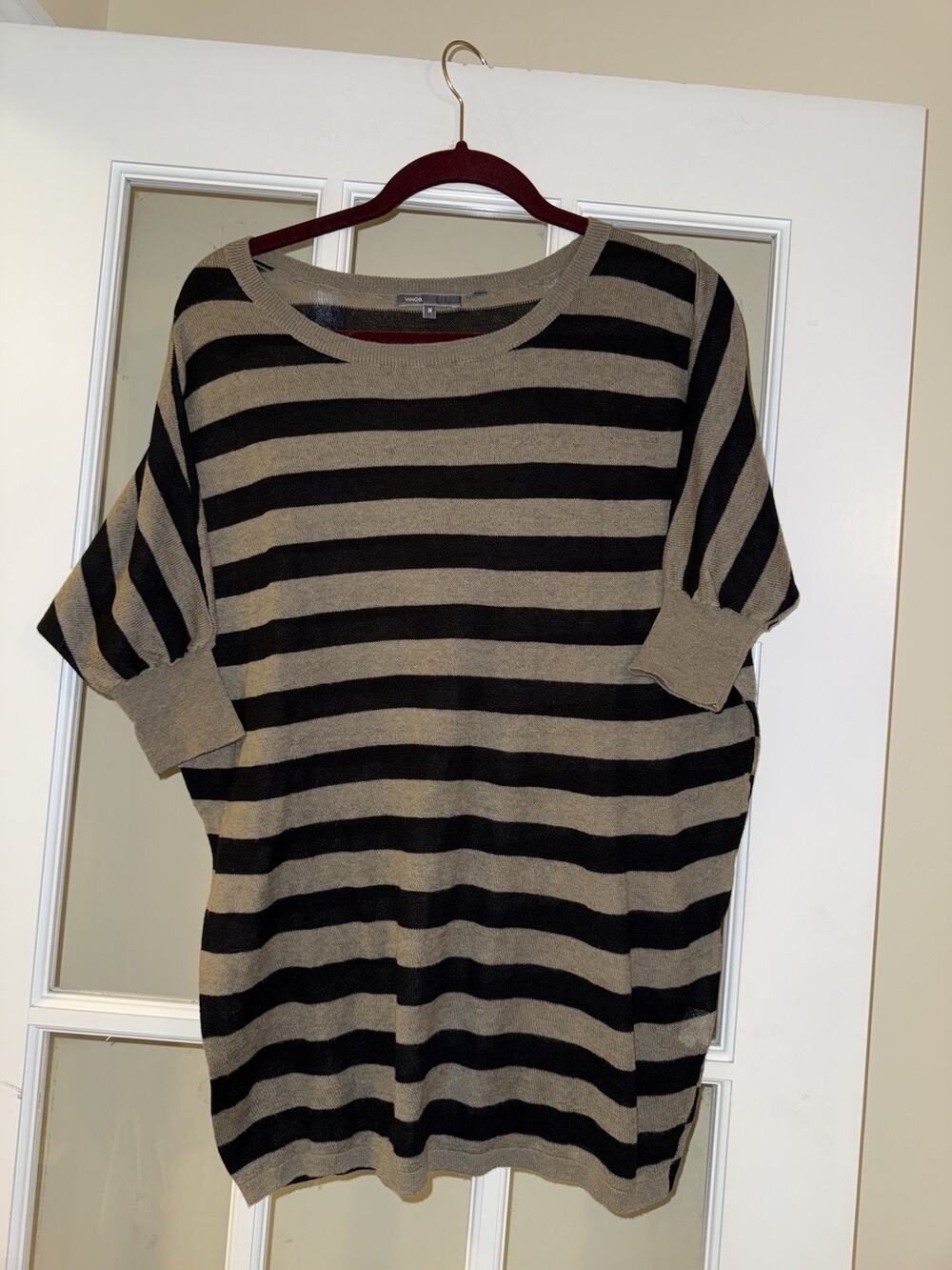 Vince Dolman Short Sleeve Stripe Sweater Size MD Cotton Lightweight Coastal